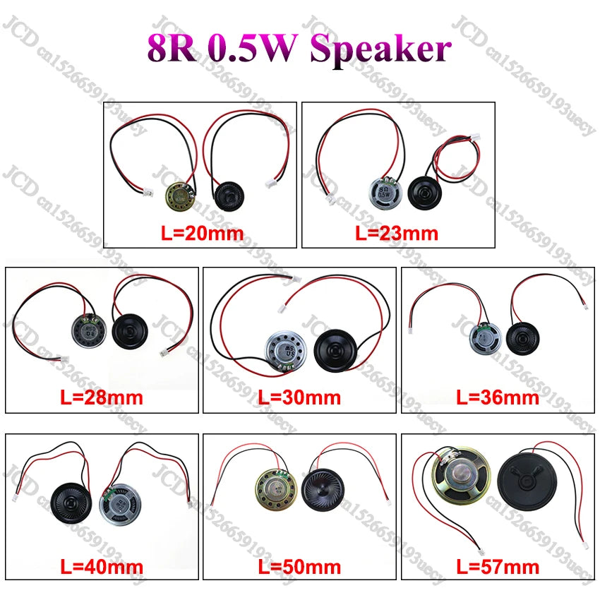 1X 8 Ohm 8R 0,5W Mini ultradünner Hornlautsprecher Durchmesser 20mm 23mm 28mm 30mm 36mm 40mm 50mm 57mm mit P2.0 Anschlusskabel