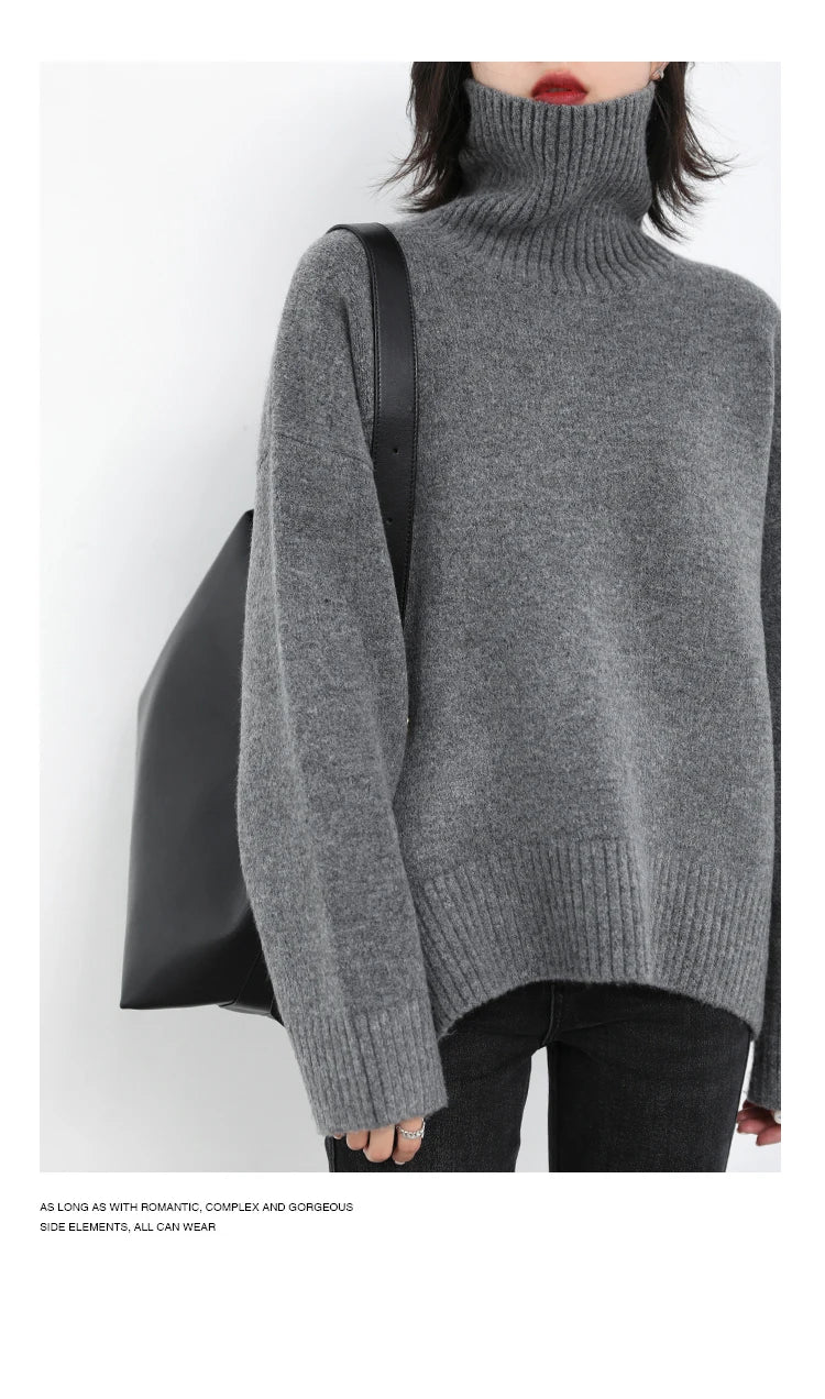 CHIC VEN Koreanischer Damen Pullover Lockerer Rollkragenpullover Warme Einfarbige Pullover Strickwaren Basic Female Tops Herbst Winter 2022