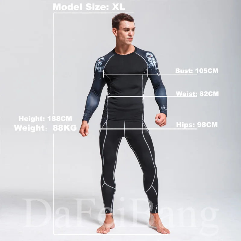 Herren Kompressions-Sportanzug Schnelltrocknend Schweißableitend Fitness Training MMA Kit Rashguard Herren Sportbekleidung Jogging Laufbekleidung