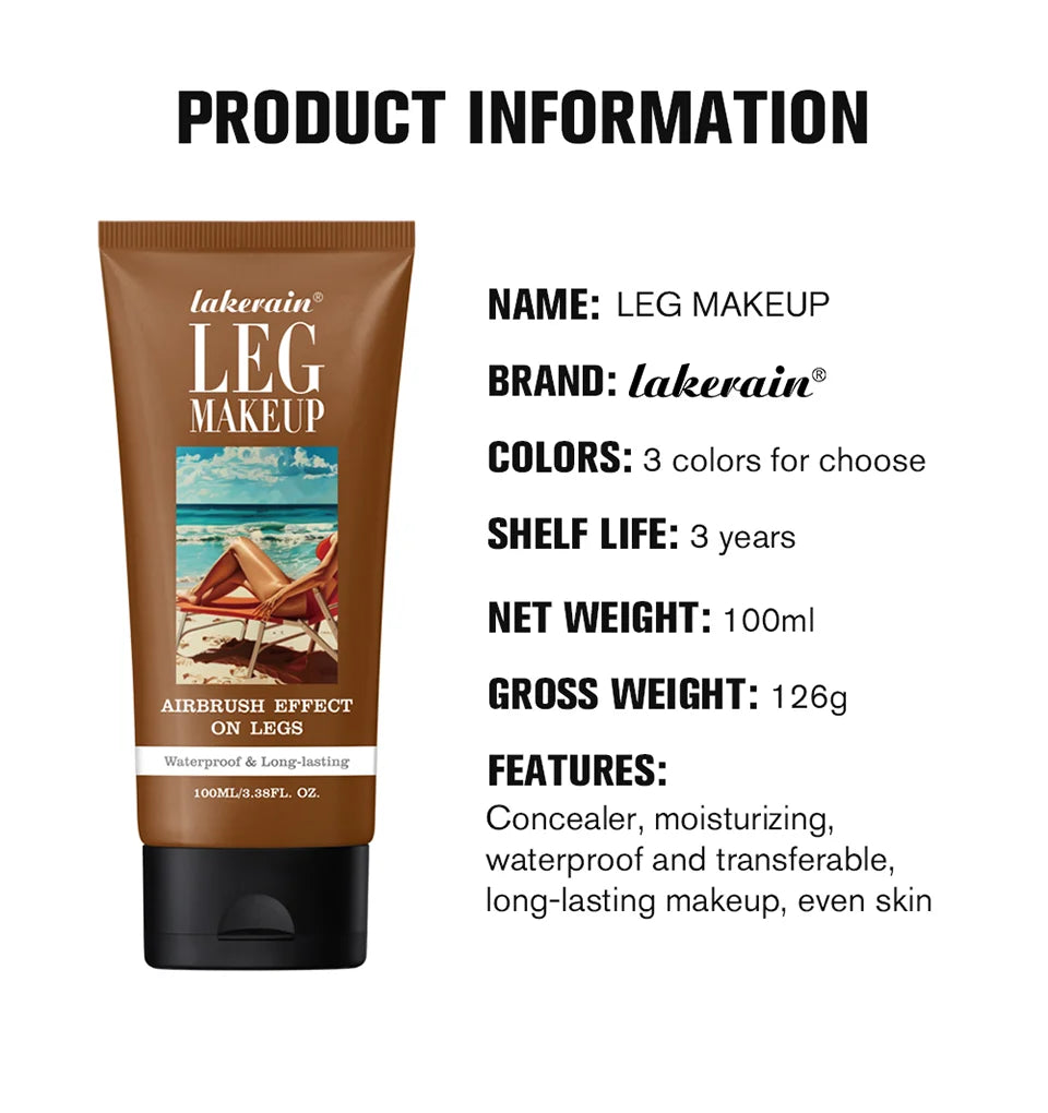 Wasserdichte Körper-Foundation mit gratis Puderquaste, Bronze Bein Make-up, lang anhaltende Bräunungscreme 100ml 3 Farben