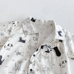 0-2Y Sommer Baby Jungen Kleidung mit Hundemuster, Einreihig, Kleinkind Strampler, Kurzarm, Süßes Baby Jungen Outfit