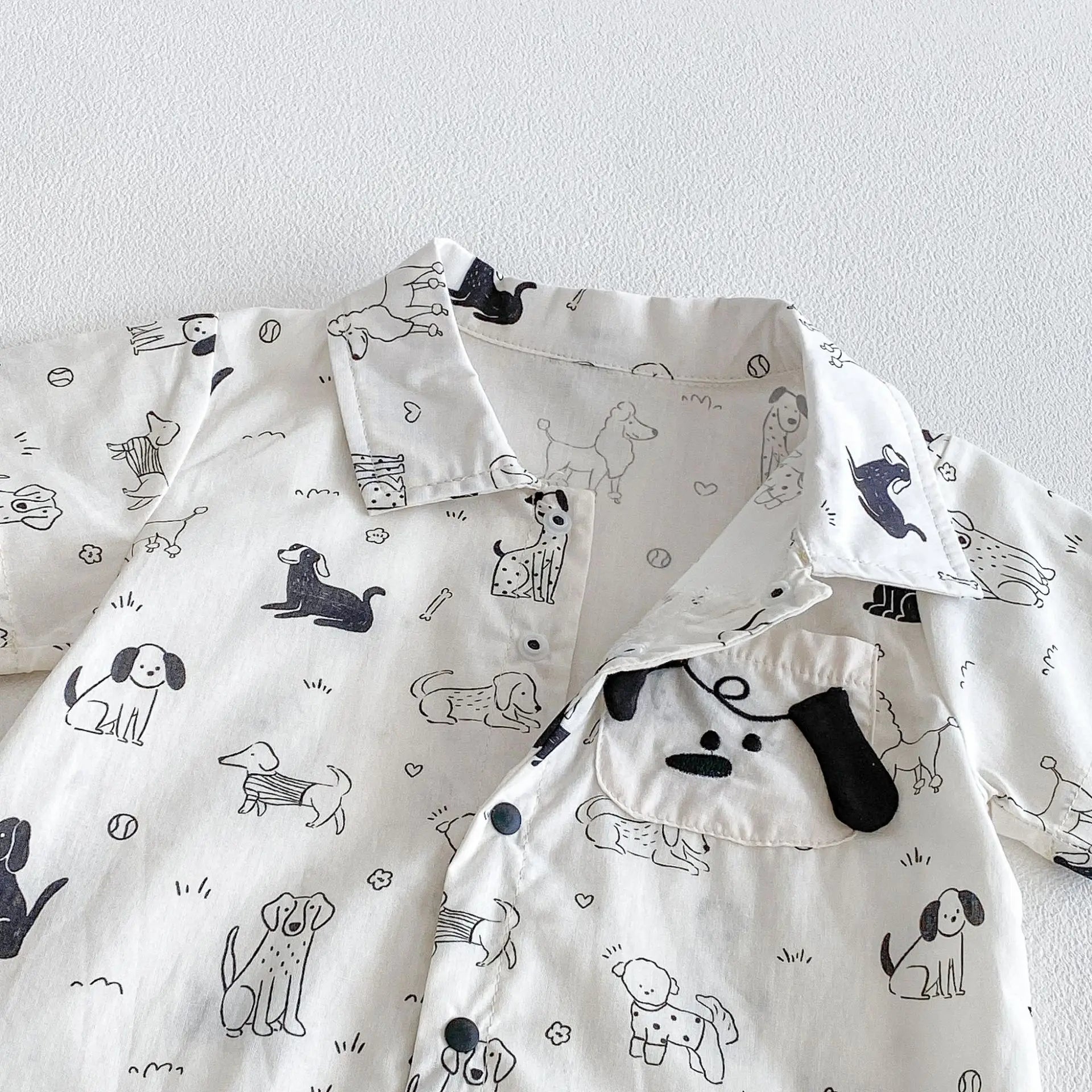 0-2Y Sommer Baby Jungen Kleidung mit Hundemuster, Einreihig, Kleinkind Strampler, Kurzarm, Süßes Baby Jungen Outfit