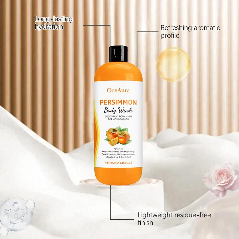 100ml Kaki-Duschgel, Peeling-Duschgel, Feuchtigkeit spendend, Haut reinigend, glatt, weich, Körpergeruch-Entferner, Badeprodukte
