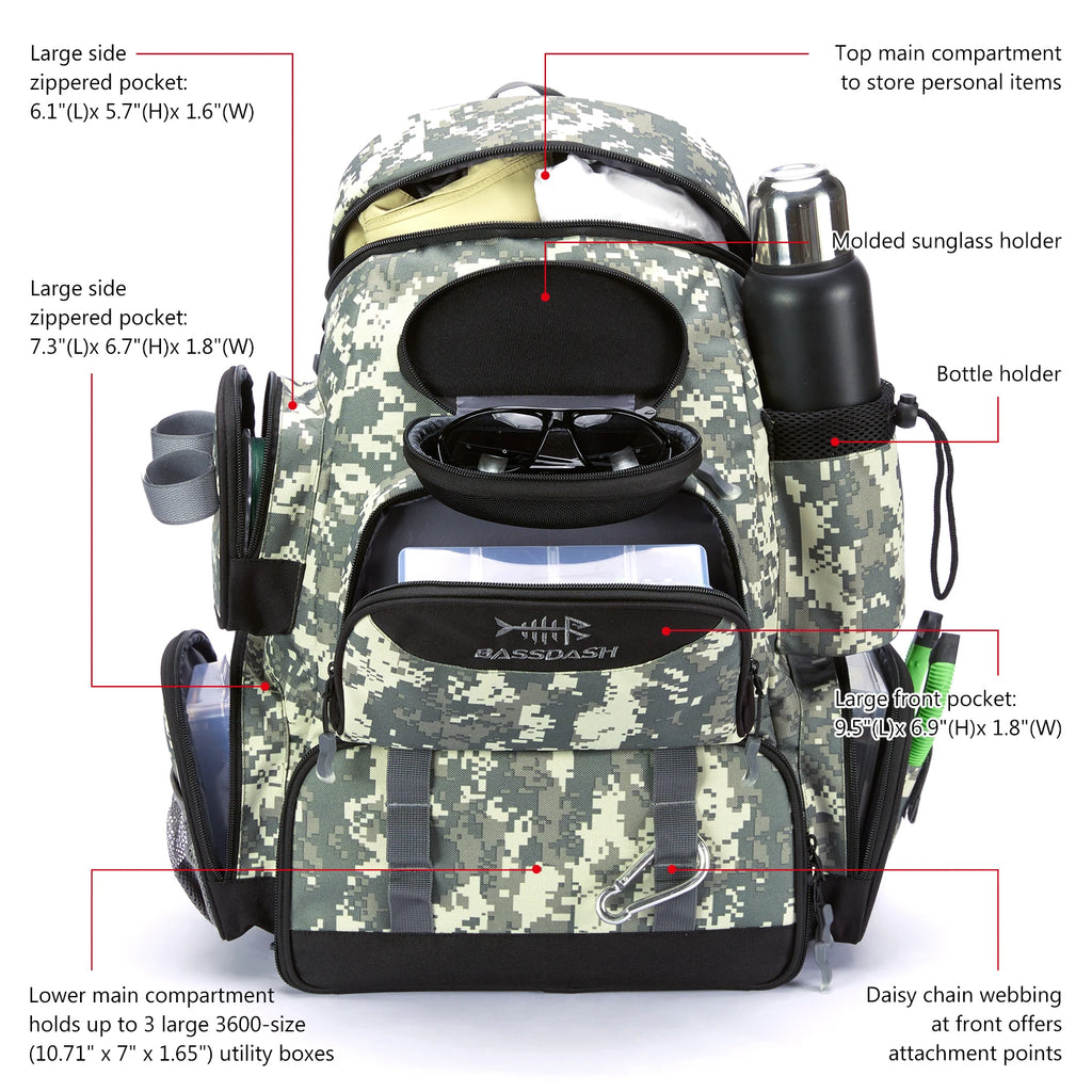 Bassdash Angeltasche Köderrucksack Leicht Taktisch Köderbox Multifunktional
