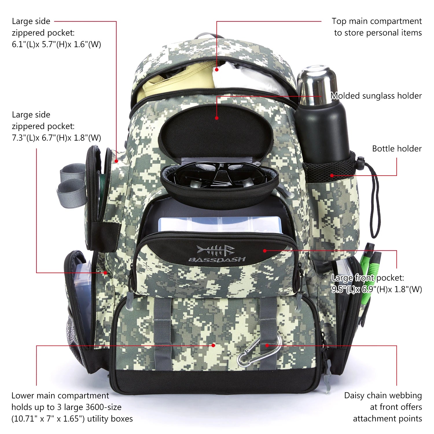 Bassdash Angeltasche Köderrucksack Leicht Taktisch Köderbox Multifunktional
