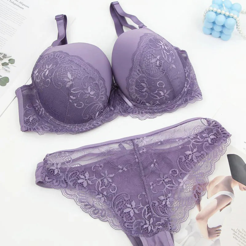 DaiNaFang Sexy BH-Set Grün Schwarz Beige Rot Weiß Lila Spitze Schleife Blumen Unterwäsche für Damen Übergröße Dessous