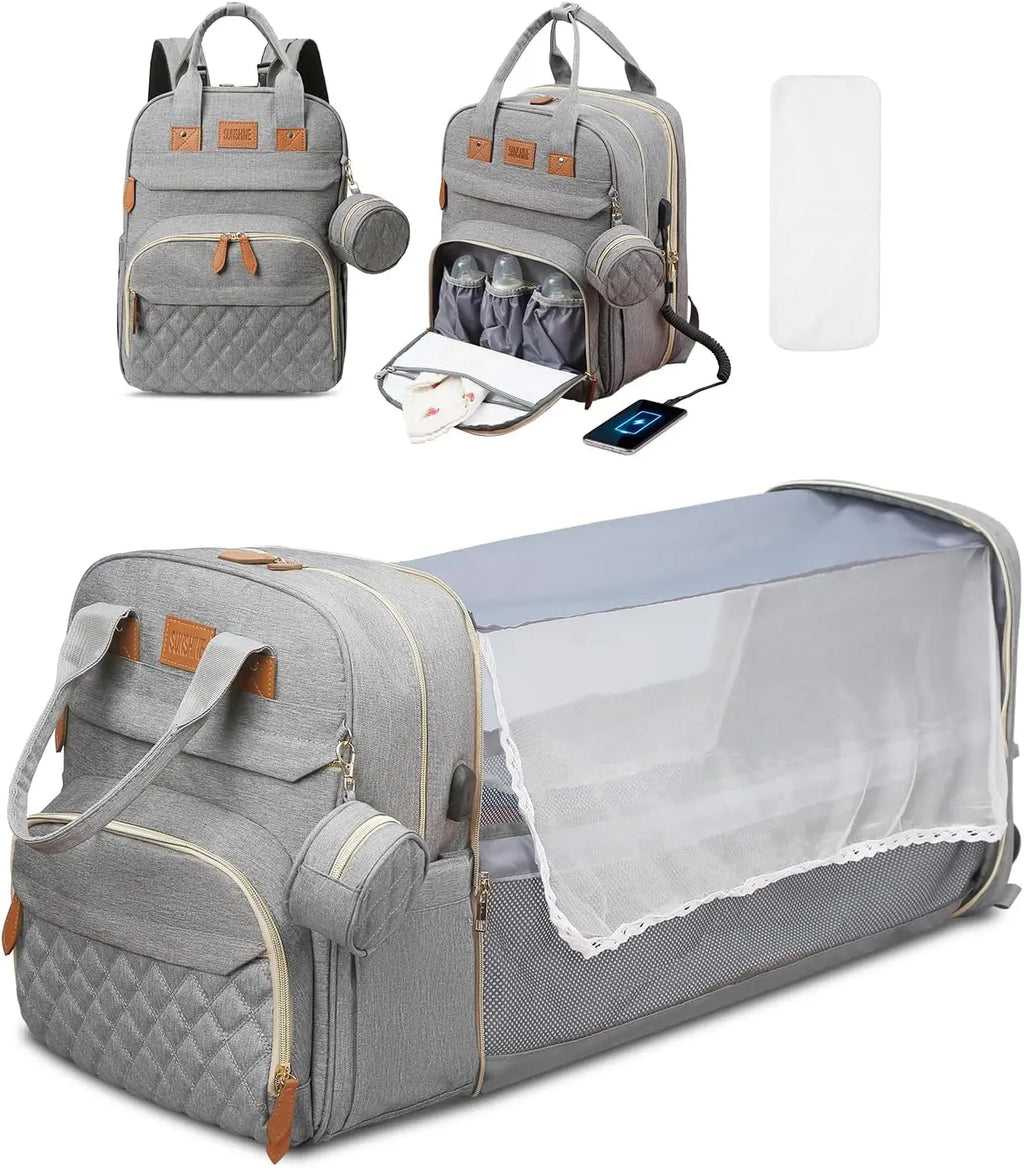 3-in-1-Wickeltaschen-Rucksack, faltbares Babybett, wasserdichte Reisetasche mit USB-Ladefunktion, Wickeltaschen-Rucksack mit Wickelbett, 3 Typen