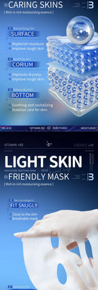 10er-Pack Vitamin B5 Tuchmaske 25ml - Feuchtigkeitsspendend & Beruhigend, Tiefenwirksame Feuchtigkeitspflege für strahlende Haut, Zieht schnell ein