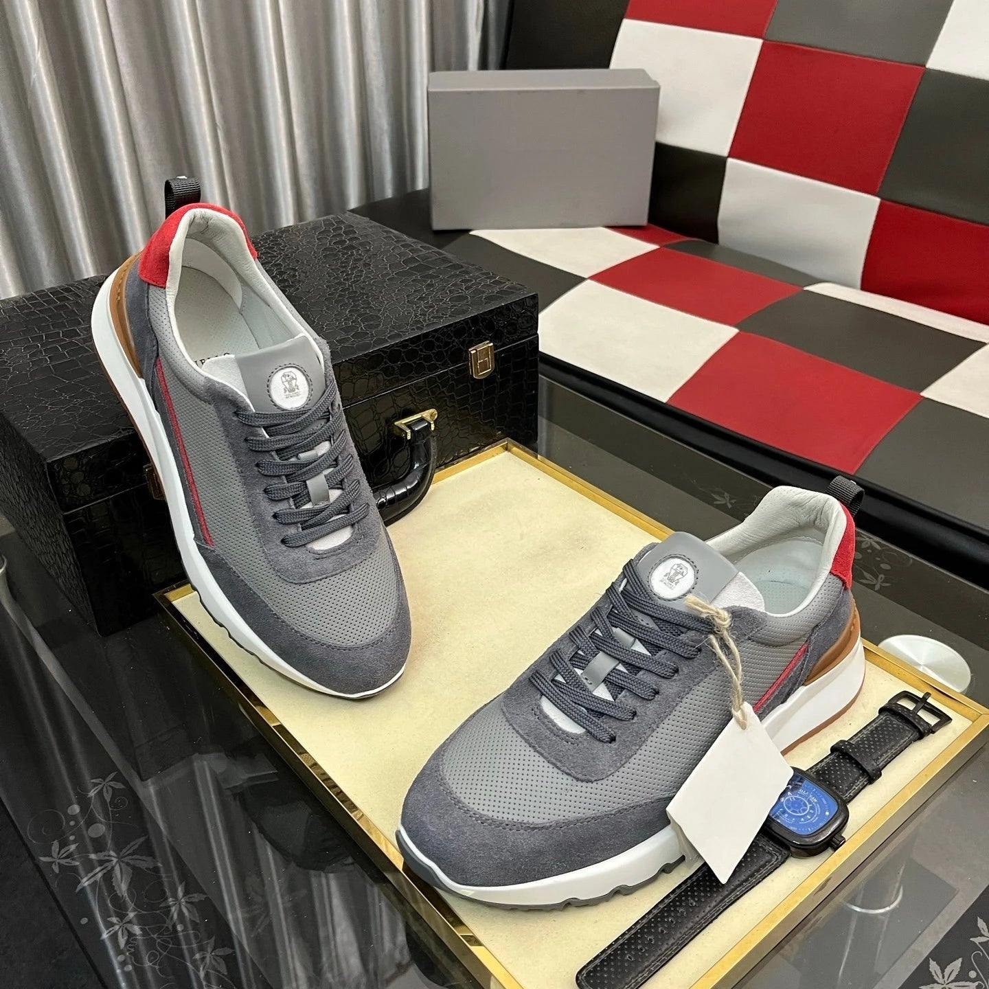 Luxusmarke Herrenschuhe Handgemachte Freizeit-Sneaker Jacquard-Nylon-Gewebe mit Wildleder Wander- und Radschuhe Laufschuhe Weihnachtsgeschenke