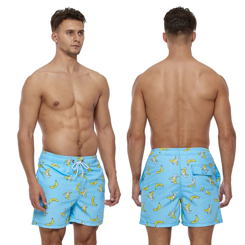 DATIFER Sommer Neue Mode Polyester Herren Shorts Strand Schnell Trocknend Bedruckte Badeshorts Übergröße Mesh-Futter Surf-Fitnessshorts Herren