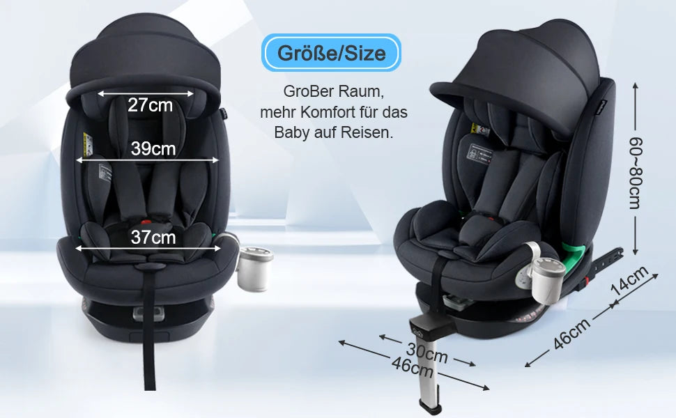 Kindersitze mit 360°-Drehfunktion ISOFIX für Babys, 5-Punkt-Gurt, 0-12 Jahre, geeignet für Neugeborene