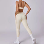 Nahtlose Yoga-Sets Sport-Fitness Hochbund-Hüfthebe-Formhose Rückenfreier BH-Anzug Workout-Gym-Leggings-Sets für Damen