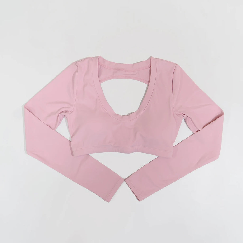Neue Sommer Damen Rückenloses Langarm Yoga-Top Atmungsaktive weiche Sportbekleidung für Fitness-Training Bequeme Fitnesskleidung für Frauen