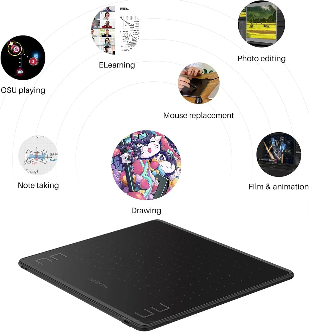 HUION HS64 Grafiktablett 6 Zoll Zeichentabletten Digitales Stift-Pad Schreib- und Zeichentafel 8192 Stifte für Android Windows Mac Laptop