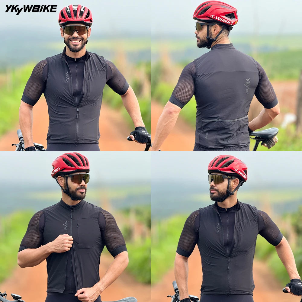 YKYWBIKE Herren Radsport Gelit Thermo-Fleece Fahrrad Windjacke Ärmellose Weste Winddicht Wasserdicht Radfahren