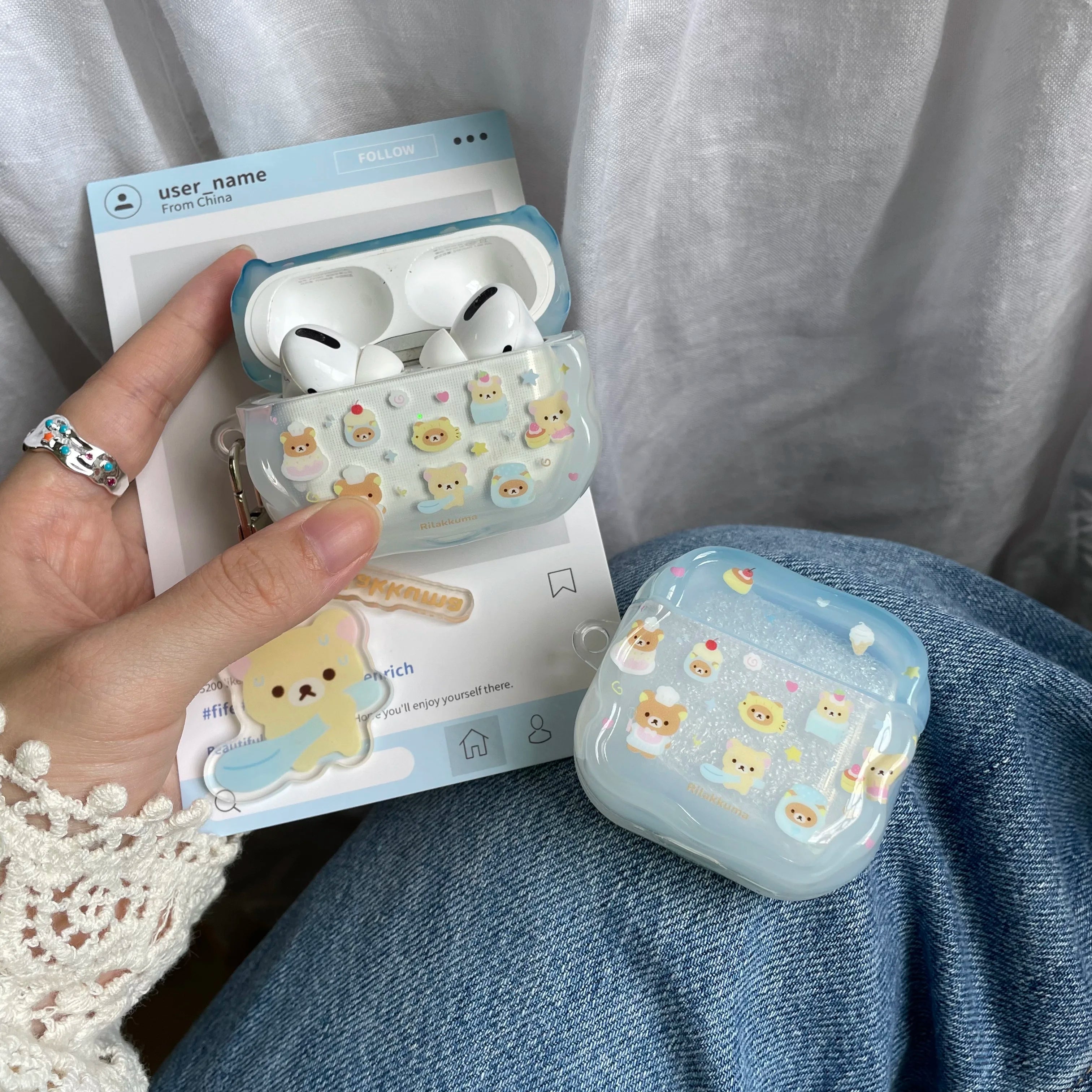 Cartoon Cake Bear Blue Wave Case for AirPods 2 3 4 ANC Cover with Keyring for Apple AirPod Pro 3 2025 Earphone Protective Cases Zweitbild