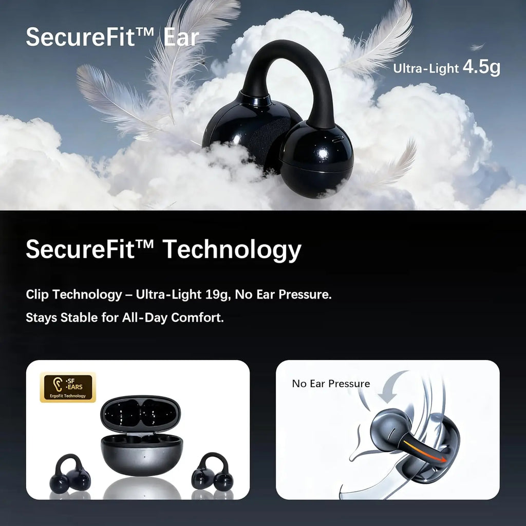 UYUXIO BT 5.4 Clip-on-Ohrhörer Kabellose Open-Ear-Kopfhörer mit 72H Spielzeit Langer Akkulaufzeit Over-Ear-Ohrhörer für Sport Workouts