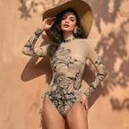 Damen Zweiteilige Bademode Langarm Mesh Badeanzug UPF 50+ Hohe Elastizität Gepolstert 2026 Neuer Strand-Badeanzug Beachwear