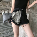Summer Side Spike Damen-Denim-Shorts 2021 Mode Loose Holes High Waist Jeans High Street Weite Beine Dünne Shorts Damen Hosen