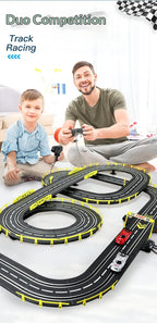 Elektrische ferngesteuerte Slot-Car-Rennbahn, groß, 2 Spieler, wettbewerbsfähig, Dual-Modus, ferngesteuert, einstellbar, Spleißen, Kinder-Erwachsenen-Geschenkset