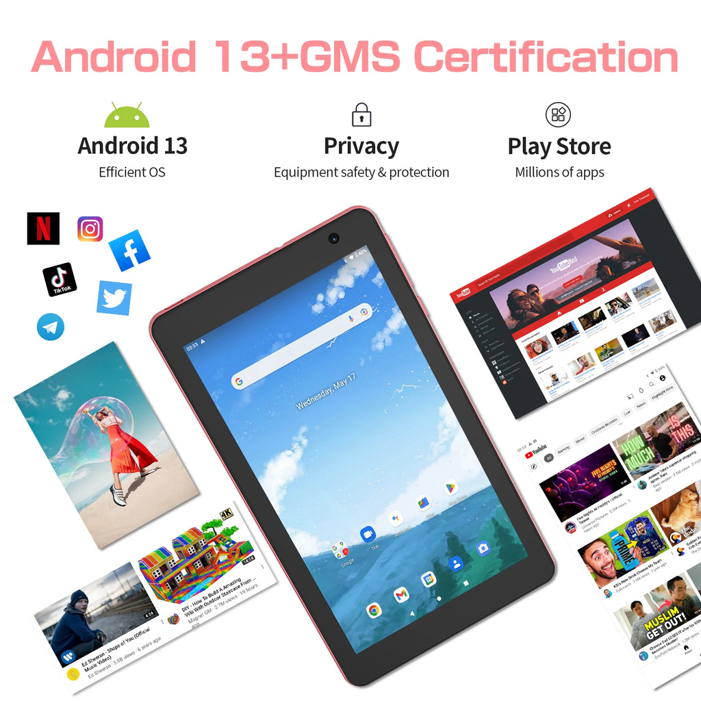 PRITOM 8 Zoll Tablet Android 13, 8GB (4+4 erweiterbar) RAM 64GB ROM, 1TB erweiterbar, 1280x800 IPS-Display, 5000mAh Akku, Dual-Kamera, WiFi