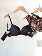 Sexy Leopard-Print-Dessous-Set für Damen, kabellos, unsichtbarer Push-Up für kleine Brüste, verstellbares A-bis-C-Körbchen, transparenter, reiner Spitzen-Look, S-XL