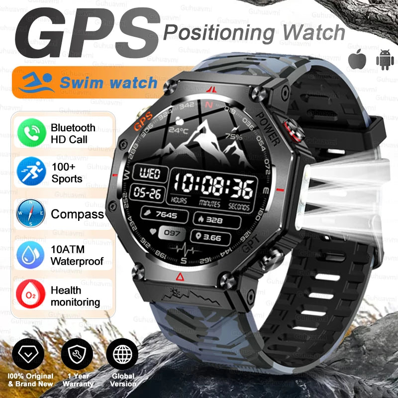 T-Rex 3 Ultra Militärische GPS-Smartwatch 10ATM Wasserdicht Kompass Höhenmesser Barometer AMOLED Herren HD Anruf Sport-Smartwatch
