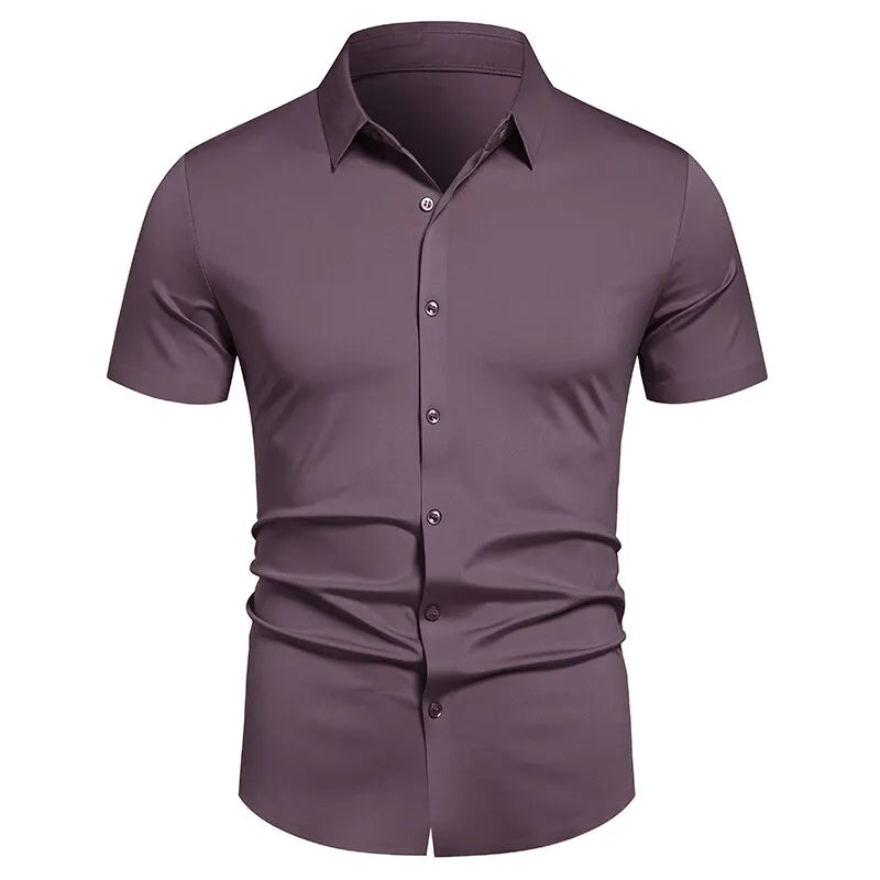 Herren Stretch Hemd Bügelfreie Hemden Regular Fit Kurzarm Stretch Business Casual Button-Down Hemden