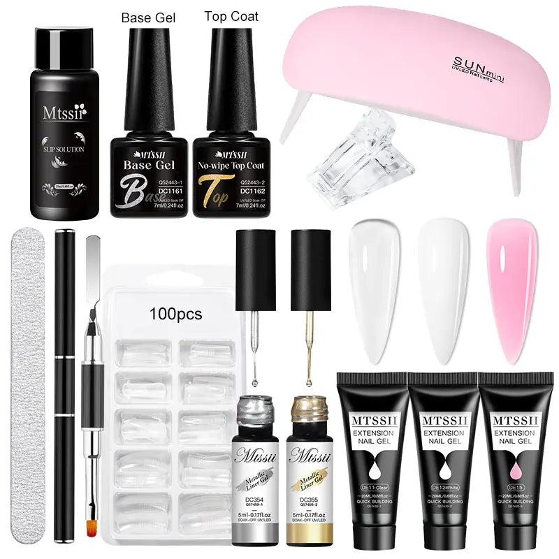 24-teiliges Set 20ml Poly Nail Extension Gel Kit Mini-UV-Lampe Versiegelung mit Basislack Überlack Professionelles Poly-UV-Nagelgel-Kit Starter-Kit