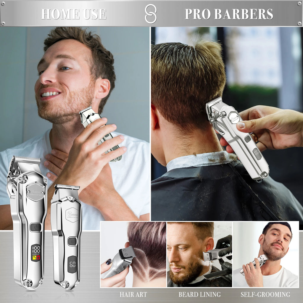 HATTEKER Professioneller Haarschneider für Herren, kabelloser Metall-Haarschneider und Trimmer-Set für den Haarschnitt