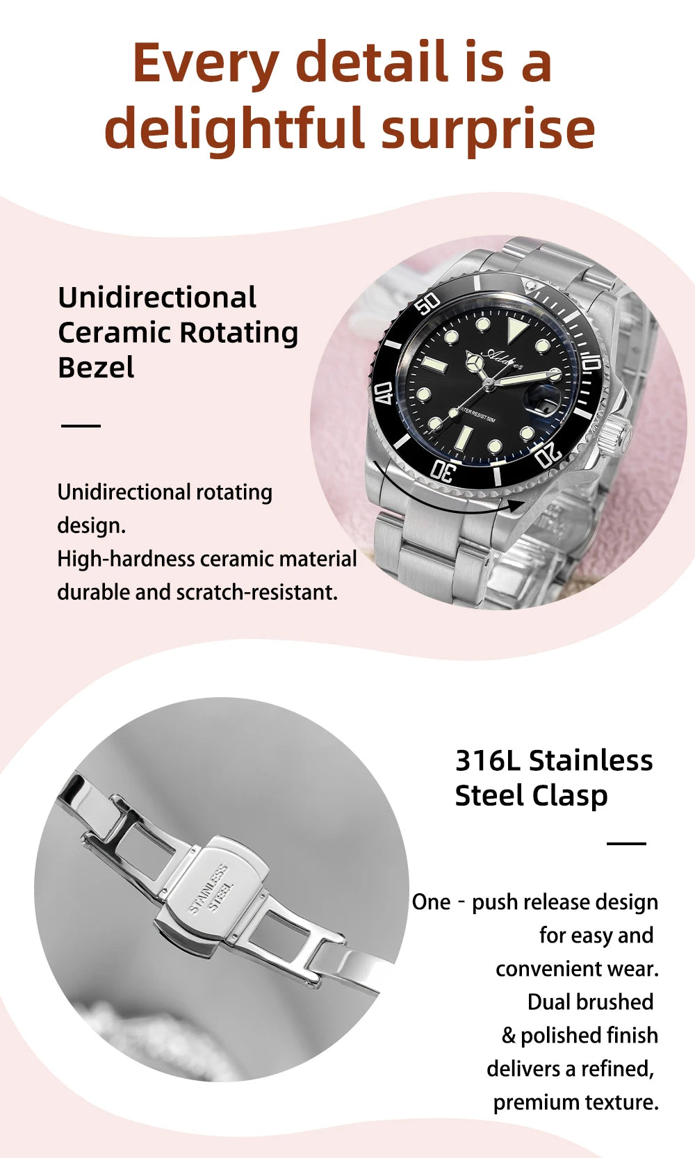 ADDIES Luxus Damenarmbanduhren Elegant Klassische 36mm Business Damenuhr BGW9 Leuchtend Wasserdicht Edelstahl Quarz Damenuhren