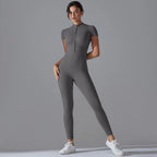 Ärmelloser Yoga-Jumpsuit mit Reißverschluss, schnelltrocknender, atmungsaktiver, figurbetonter Outdoor-Sport-Jumpsuit, Fitnessanzug