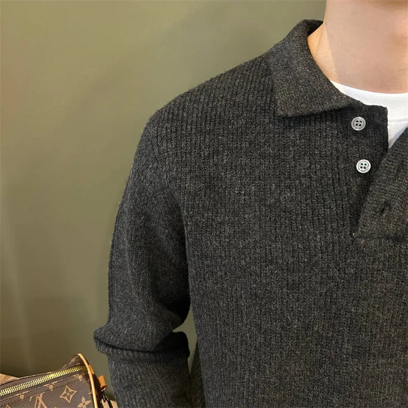 Herren Winter Norwegerpullover Einfarbig Polo Rollkragen Gestrickte Pullover Lässige Retro Warme Strickwaren Elegante Y2K Streetwear Jersey Hombre