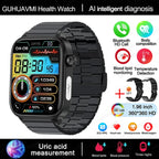 2025 Neue KI-Diagnose Blutfette Harnsäure Körperzusammensetzung Test Smartwatch für Herren EKG+PPG Bluetooth Anruf Gesundheits-Smartwatch