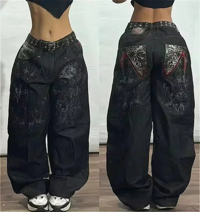 Amerikanische Y2K 2025 Neue weite Baggy Black Jeans Oversized Damen Street Casual Joker Denim-Hose Paar-Jeans Vintage Streetwear