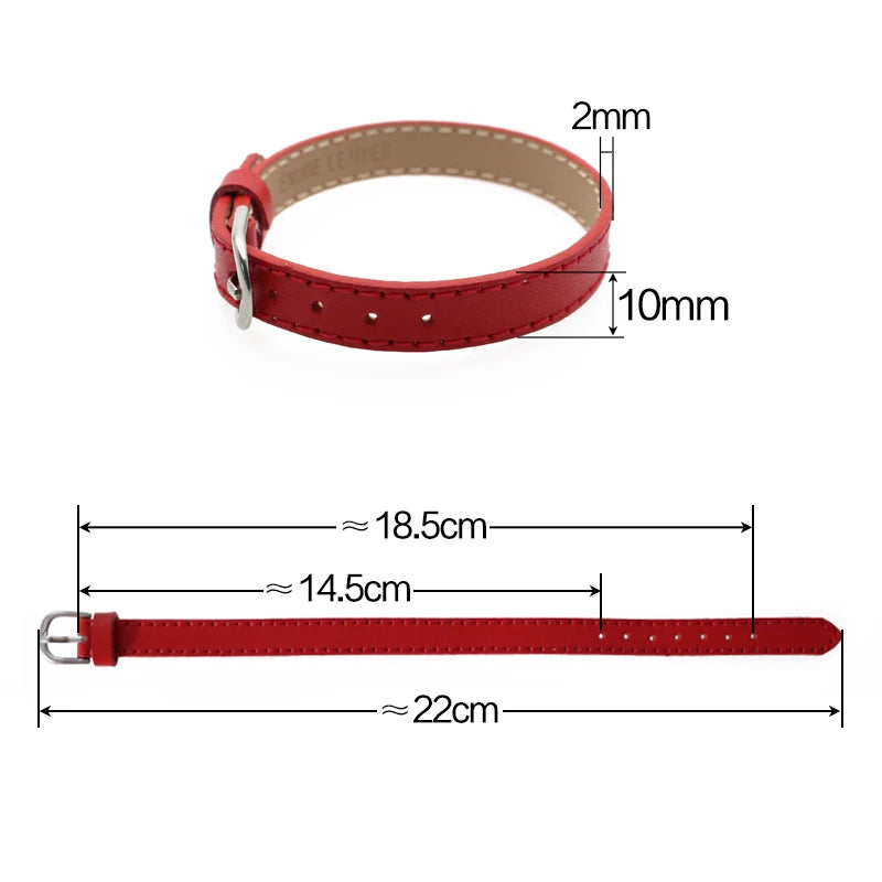 20 Stück 10mm Echtes Lederarmband für Frauen Schiebebuchstaben-Anhänger Armband Schmuckherstellung DIY Haustierhalsband Schlüsselanhänger-Band