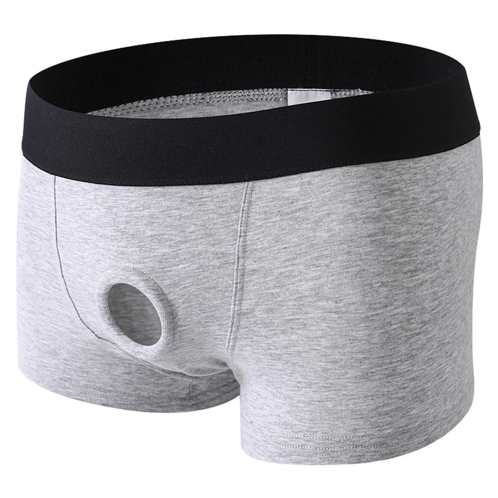 CLEVER-MENMODE Herrenunterhose mit offenem Penisbeutel, Loch, Boxershorts, Cockring, Slip, Baumwollunterwäsche, Boxershorts hombre