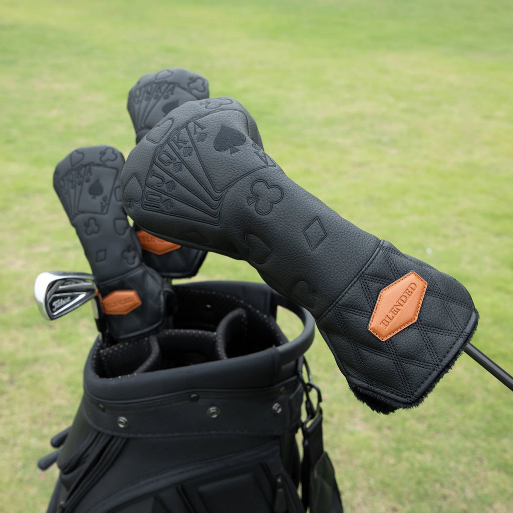 Black Lucky Poker Design Hochwertige Headcovers Bestickung Golfschläger Driver Head Fairwayholz Hybrid Headcovers 3 Holz Headc
