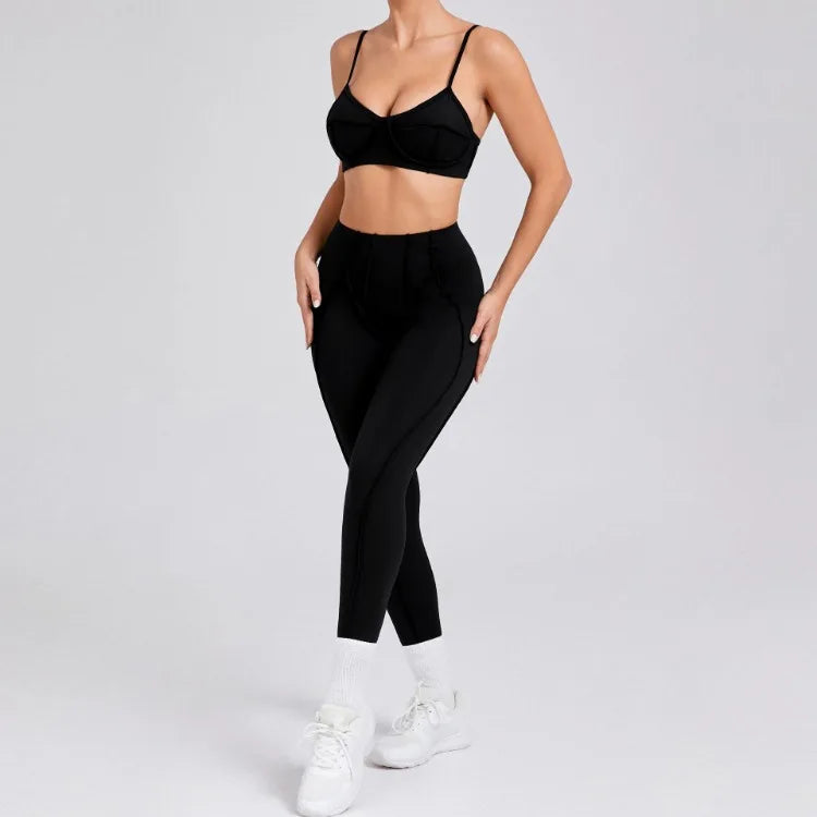 Nahtlose Yoga-Sets Sport-Fitness Hochbund-Hüfthebe-Formhose Rückenfreier BH-Anzug Workout-Gym-Leggings-Sets für Damen