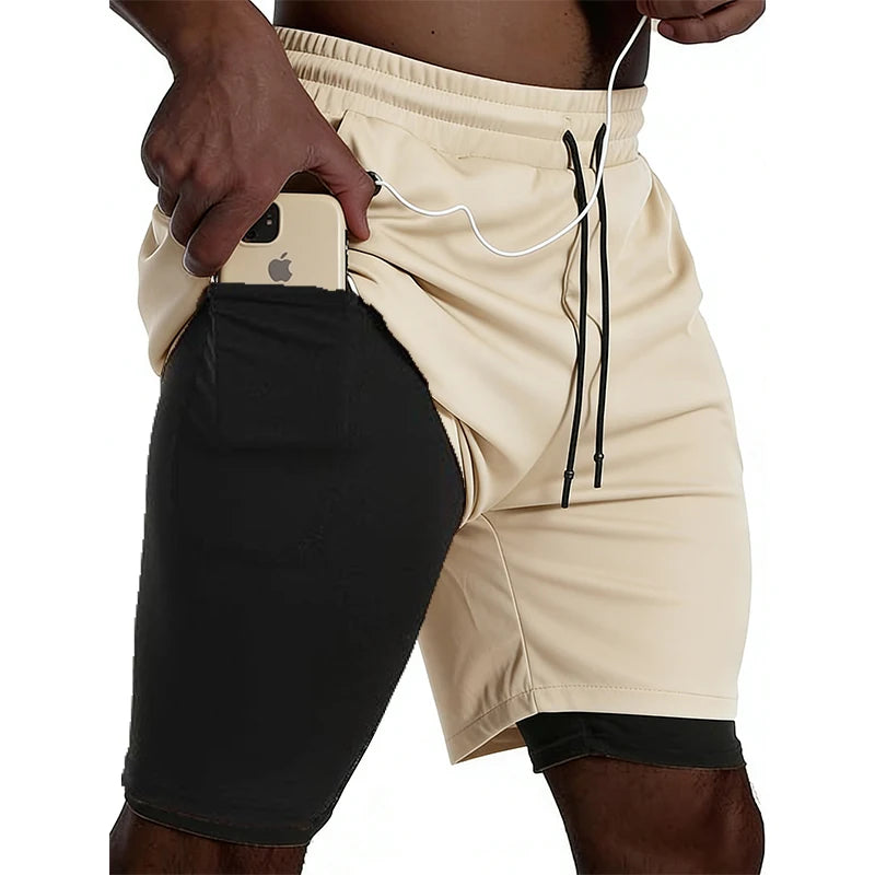 Herren Sportshorts Sportbekleidung Doppellagige Laufshorts 2-in-1 Badehosen Sommer Fitnessstudio Training Jogging Short Pants Herren