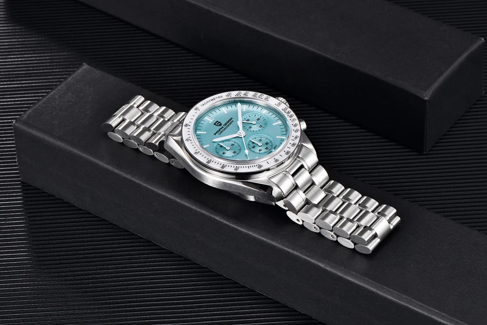 Neue PAGANI DESIGN Moon Men Uhr Retro-Luxus-Quarzuhren für Herren Edelstahl Sport wasserdicht Chronograph Herren+Mit BOX
