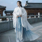 Originelles Chinesisches Blumenwolken Hanfu Kleid Herren Damen Traditionelles Weijin-Perioden Farbverlauf Kostüm Nischen Fee Cosplay Kleidung