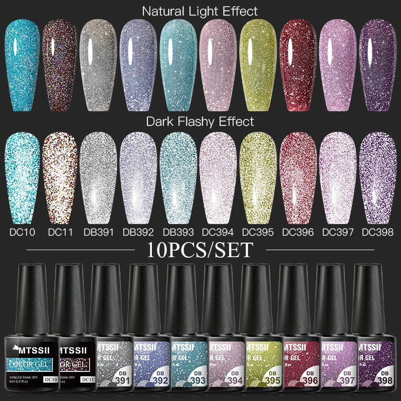 10/12PCS/SET Katze Magnetisches Gel Nagellack Set 9D Reflektierendes Glitzer Gel Halbpermanentes UV Gel Soak Off Funkelndes Nagelkunst Kits
