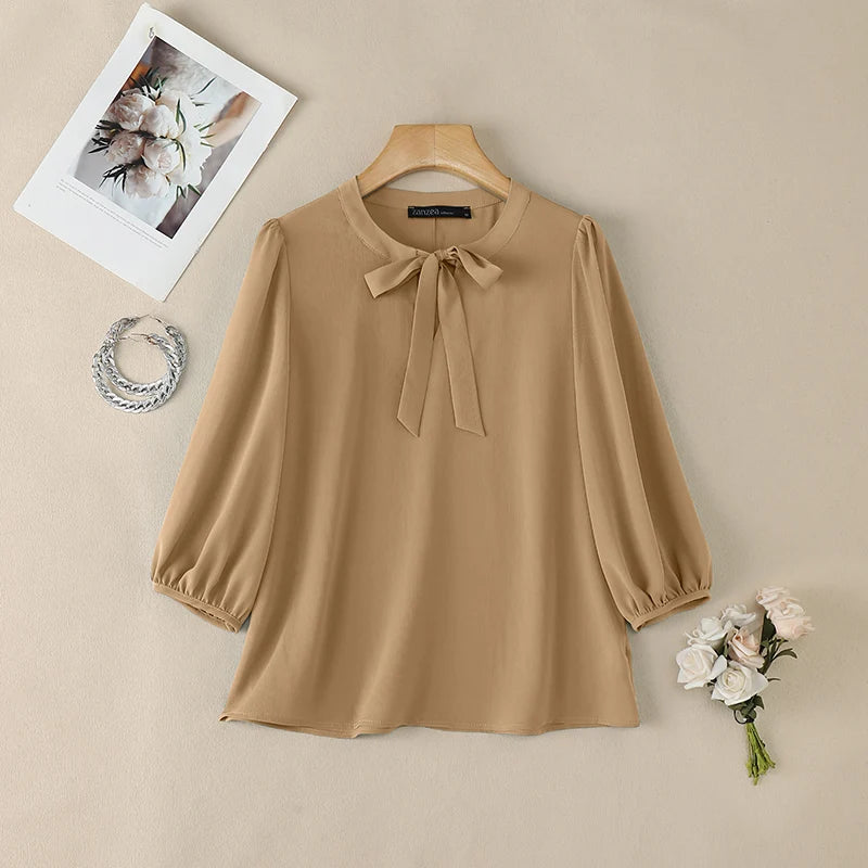 Summer Solid Color Blouse 2026 ZANZEA Women Tops Trend Casual O Neck Short Sleeve Blusas Female Elegant OL Work Shirt Mujer