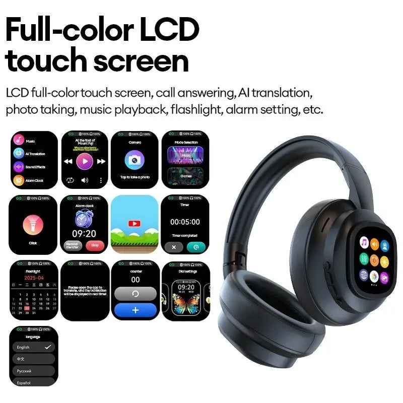 AI LCD Touchscreen Shock Bass Headsets HIFI Sound Kabellose Bluetooth-Kopfhörer ANC Geräuschunterdrückung Gamer-Ohrhörer mit Mikrofon