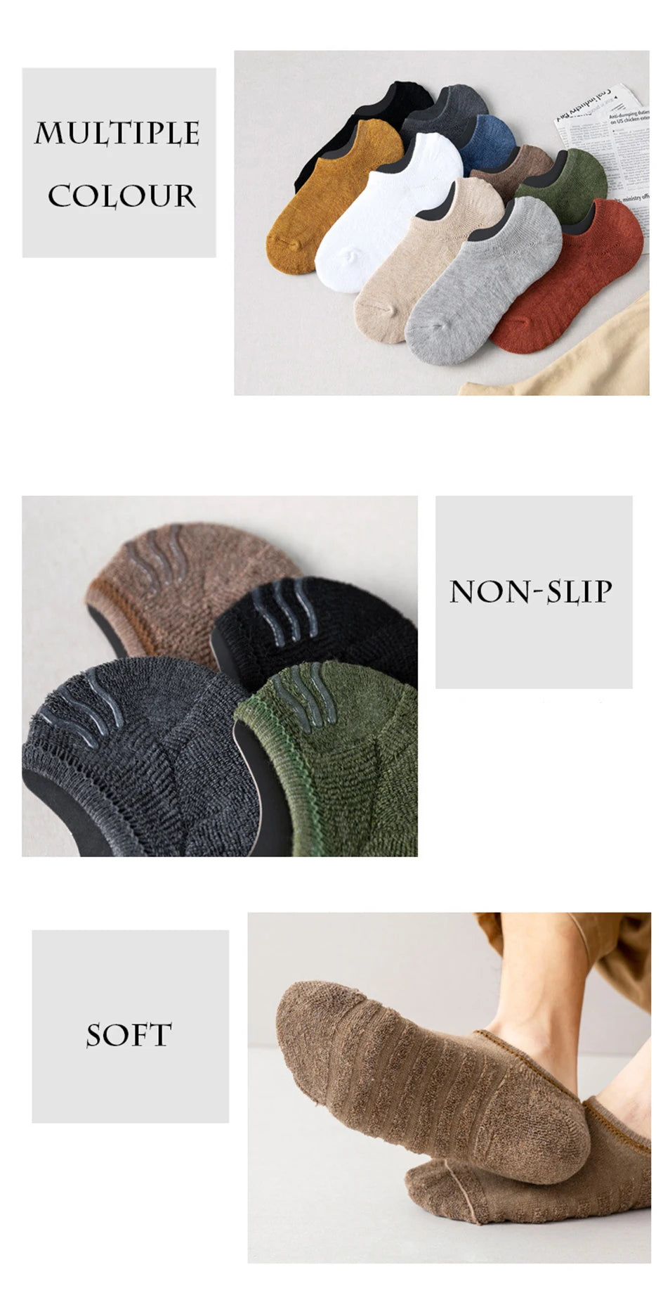 5 Paar Herren Baumwoll Kurzsocken Hochwertige Crew Ankle Casual Weiche Rutschfeste Atmungsaktive Low-Cut Sommer Herbst Socken für Herren