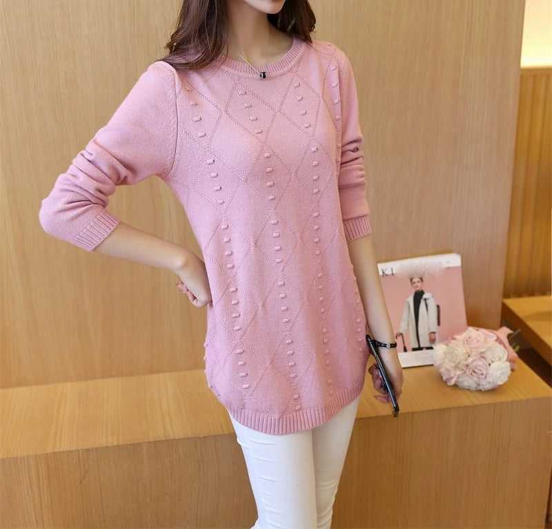 Strickpullover Herbst Winter Oberteile Rundhals Langarm Pullover Legere Warme Damenpullover Midi Lang Schmaler Pullover Mädchen