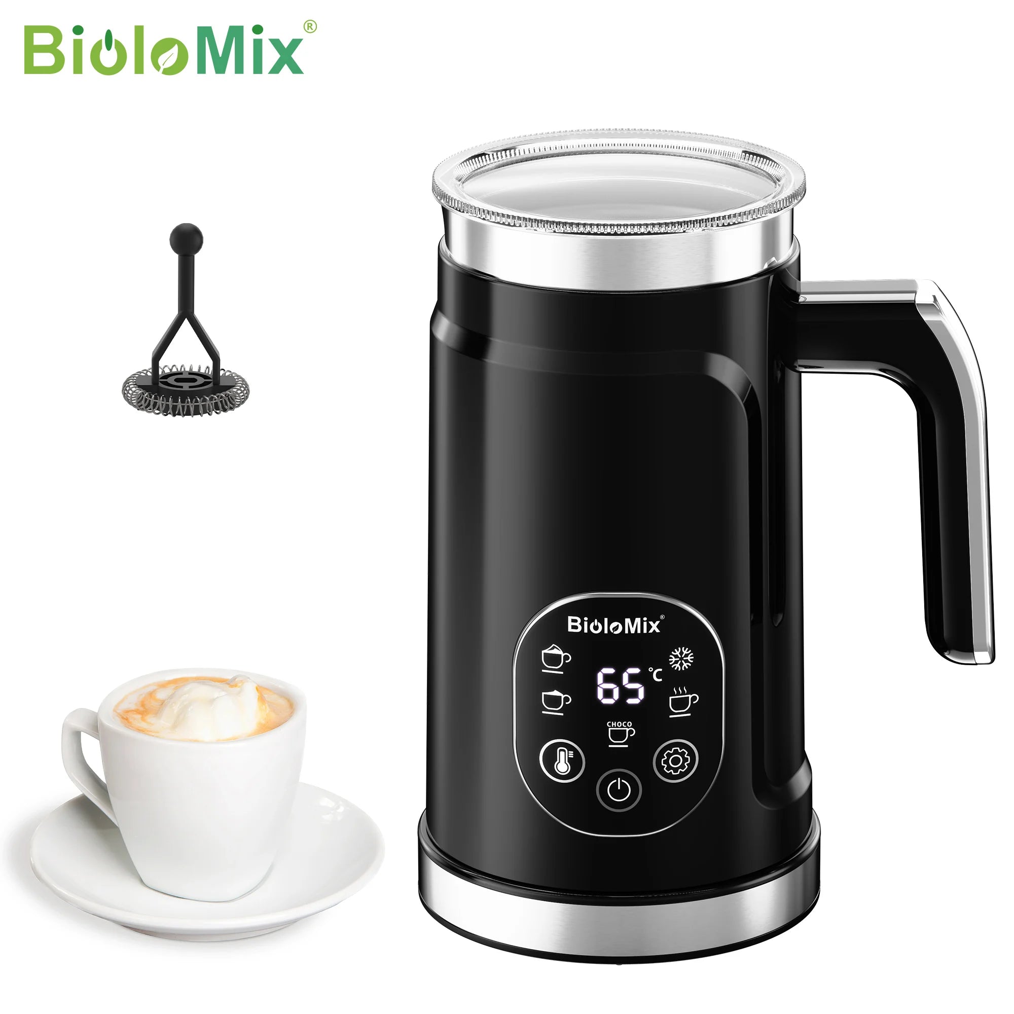 BioloMix 5-in-1 smarter Milchaufschäumer mit LED-Touch-Display, stilvoller Schaum für Kaffee & Lattes, Heiß- und Kaltschaumbereiter