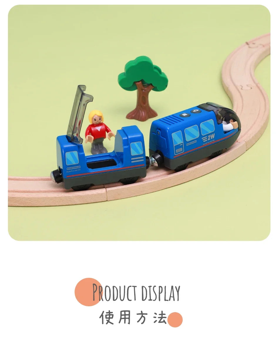 Elektrische Holzeisenbahn für Kinder, kompatibel mit Holzschienen, magnetische Verbinder, selbstfahrender Zug aus Druckgussmetall für Jungen und Mädchen ab 3 Jahren