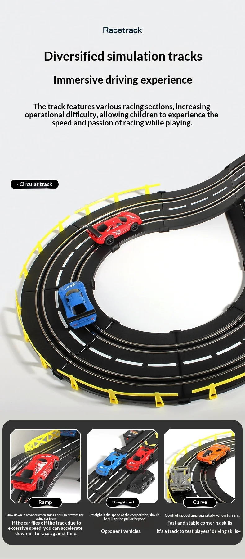 Elektrische ferngesteuerte Slot-Car-Rennbahn, groß, 2 Spieler, wettbewerbsfähig, Dual-Modus, ferngesteuert, einstellbar, Spleißen, Kinder-Erwachsenen-Geschenkset